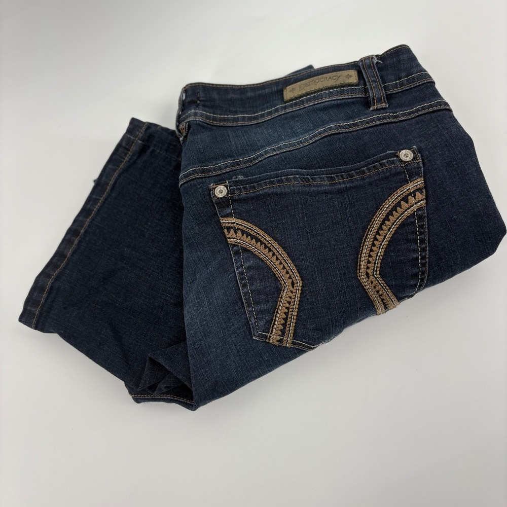 Democracy Straight Leg‎ Ankle Jeans Womens 10 Dark Wash Embroidered